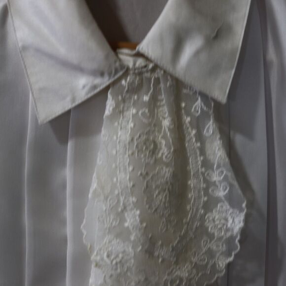 Nilani Vintage White High Neck Modest Ascot Hidden Button Pleated Blouse 11/12 - Picture 5 of 14